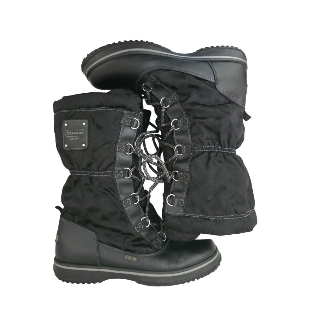 Coach SHAINE Black Signature Lined Lace-Up Leather Nylon Winter Boots Size 8.5 B - Picture 4 of 9